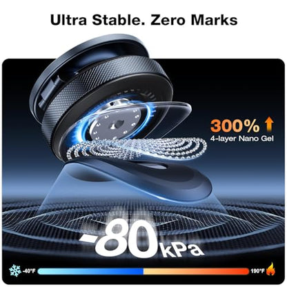 2026 Upgraded Aluminum Magnetic Car Phone Mount for MagSafe [80LBS Vacuum Suction, 3200gf Strong Magnet] 360° Adjustable Car Phone Holder for iPhone 17 16 15 14 13 Pro Max