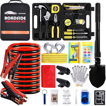 HAIPHAIK Car Emergency Roadside Kit - Roadside Assistance Emergency Kit, Car Emergency Kit with Jumper Cables, Safety Kits for Cars,Folding Shovel, Tow Rope,Car Tool Kit - size: Xxxl-04