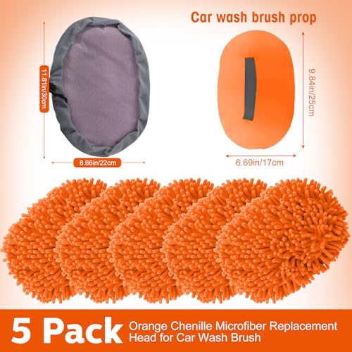 Layhit 5 Pcs Car Wash Mitt Set, Brush Not Included, Microfiber Mitt Cleaning Car Truck Washing Tools Kit RV Pickup Chenille Scratch Replacement (Orange) - color: Orange