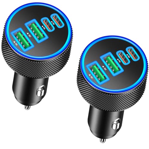 Car Charger USB C, KYOHAYA 2Pack 90W 4-Port Dual USB-C & USB-A Power Cigarette Lighter Adapter PD/QC3.0 Type C Car Charger Fast Charge for iPhone 17 17 Pro 16 15 14 13 12 11/Galaxy S26 S25/Pixel/iPad - color: Ink Black