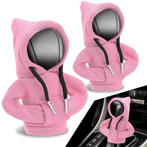 Auto Dynasty 2pcs Car Gear Shift Knob Hoodie, Mini Hoodie Shifter Cover, Automotive Interior Decoration, Gear Shifter Stick Protector, Auto Manual Transmission Lever Cover, Pink - color: Pink, size: 2 PCS