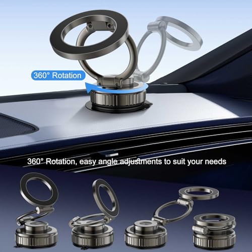 Phone Holders for Your Car, [80+LBS Strongest Suction & 2800gf Magnetic] 360° Adjustable Foldable Vacuum Magnetic Suction Car Cell Phone Holder Mount Compatible for MagSafe iPhone Car