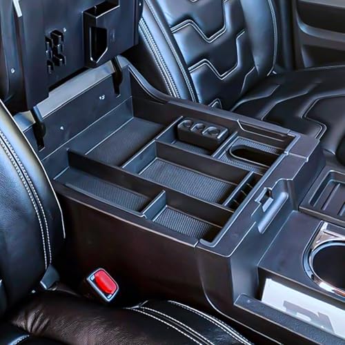Center Console Organizer Compatible with 2014-2017 2018 2019 2020 2021 Tundra Accessories, Crewmax Interior Armrest Underseat Storage Box- Full-coverage Insert Tray, Black Trim - color: black