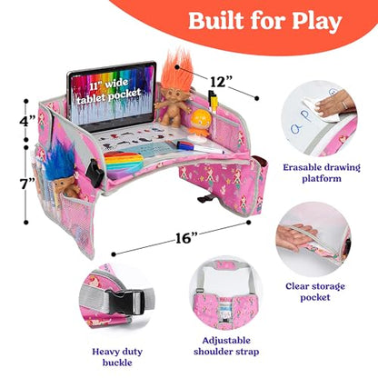 PILLANI Kids Travel Tray for Car - Toddler Car Activities, Car Seat Tray with Activity Sheets & Pens, Road Trip Essentials for Car & Airplane, Travel Lap Desk Accessories - Road Trip Activities Toys - color: Mermaid