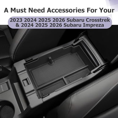 LUWU Center Console Organizer Compatible with Subaru Crosstrek & Impreza 2024-2026 Accessories Armrest Console Secondary Storage Box Insert Tray ABS Material with Coin Holder Black - color: Crosstrek/Impreza 2023-2026 Black