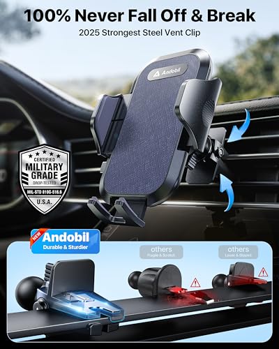 andobil Car Phone Holder Mount (Strong Suction&Bumpy Road Stable) Phone Holders for Your Car, Cell Phone Car Mount for Windshield Dash Vent Truck Cradle Stand for iPhone 17 16 15 14 Pro Max, Blue - color: Blue