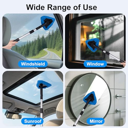 BITOPE All-in-One Car Windshield Cleaner Kit | Extendable Tool with 3 Reusable Microfiber Pads & Spray Bottle for Interior & Exterior Window Cleaning on Cars, SUVs, Trucks - color: Dark Blue