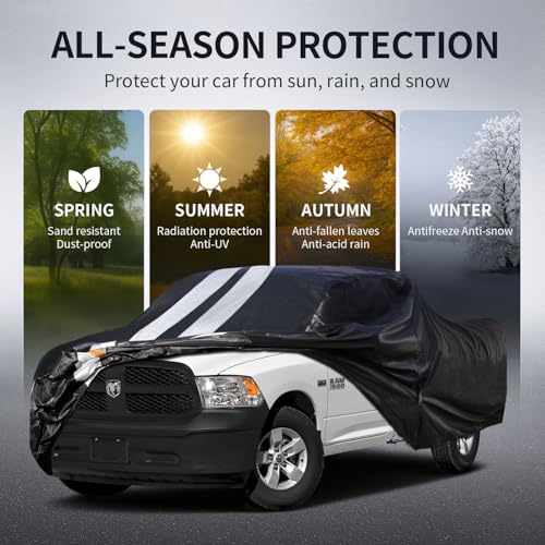 Ram 1500 Truck Cover Custom Fit 2009-2026 Crew Cab Short Bed(5.7'-6.4') with Door Zipper, 10 Layers Outdoor Heavy Pickup Truck Cover Waterproof All Weather, Wind Dust Sun Protector. - size: Ram 1500 2009-2026 Crew Cab+Towel+Bag