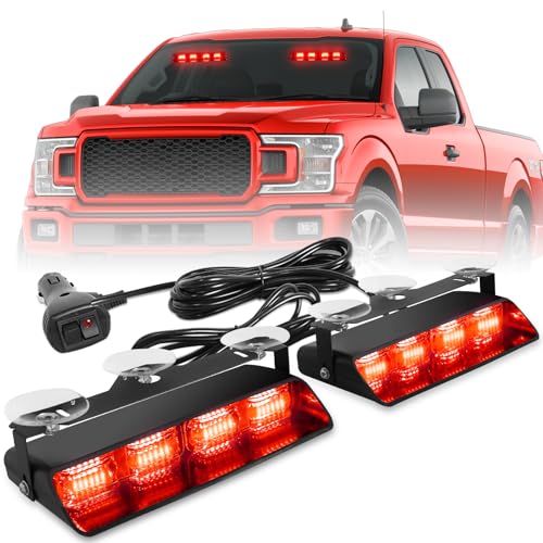 HLauto 2002L Emergency Dash Strobe Lights: Red Safety Lights, Flashing Warning Hazard Windshield Visor Traffic Light Bars for Trucks, Construction Vehicles (2x8.5 inch, 48LED) - color: Red