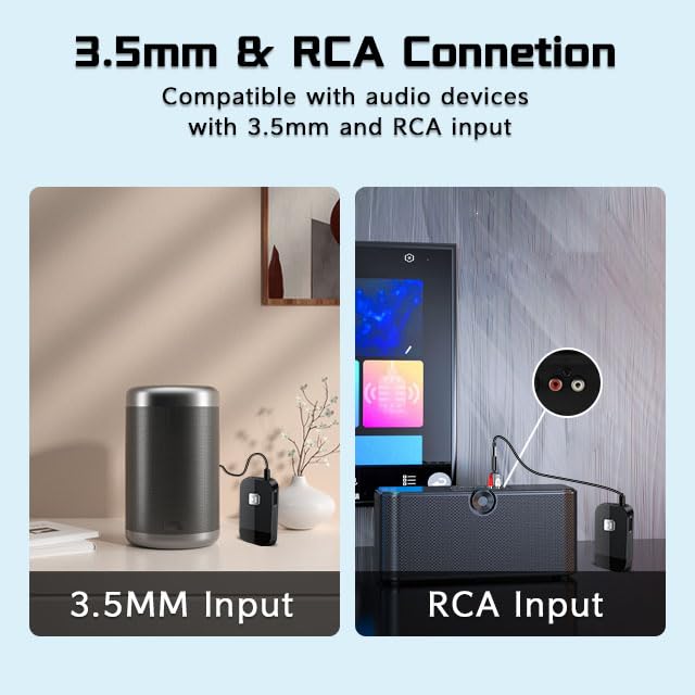 iDIGMALL Advanced Bluetooth 5.4 Receiver for Home Stereo, Wireless Audio Adapter for Wired Speaker Car Stereo Music Streaming with 3.5mm RCA Jack, 20 Hours Playtime, Easy to Slide ON/Off, Multi-Point - color: J205