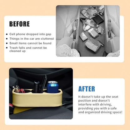 Car Cup Holder, PU Leather Auto Front Seat Organizer, Multifunctional Cup Drink Holders, Gap Filler Storage Box Coin Bucket Console Side Pocket Cell Mobile Phone Holder (Beige) - color: Beige