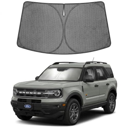 Proadsy Windshield Sun Shade Custom Fit Ford Bronco Sport 2021-2026 Ice Crystal Black Front Window Sunshade UV and Heat Blocker Foldable Visor Keeps Car Cooler for Summer Parking and Daily Use - size: 2021-2026 Ford Bronco Sport