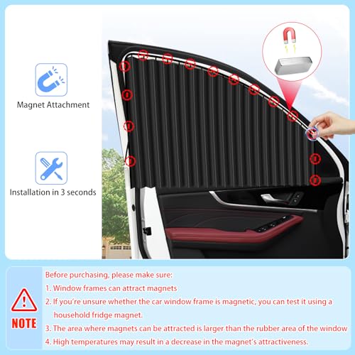 ZATOOTO Car Side Window Sun Shades - Privacy Magnetic Black 2 Pcs Covers Blinds Curtains - Auto Accessories Sunshades Keeps Cooler Screen for Baby Sleeping - color: Black Faux Silk Louvered–Rear 2PCS