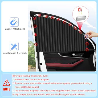 ZATOOTO Car Side Window Sun Shades - Privacy Magnetic Black 2 Pcs Covers Blinds Curtains - Auto Accessories Sunshades Keeps Cooler Screen for Baby Sleeping - color: Black Faux Silk Louvered–Rear 2PCS