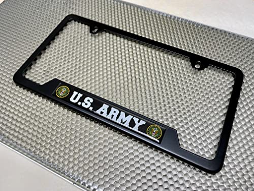 [Officially Licensed Product] - Stainless Steel Matte Black CAR 2-Hole Standard Size - Domed Custom-Made Corrosion-Resistant License Plate Frame with U.S. Army Design and Free caps - (Qty: 1 Frame) - size: U.S. Army