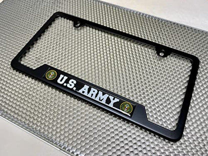 [Officially Licensed Product] - Stainless Steel Matte Black CAR 2-Hole Standard Size - Domed Custom-Made Corrosion-Resistant License Plate Frame with U.S. Army Design and Free caps - (Qty: 1 Frame) - size: U.S. Army