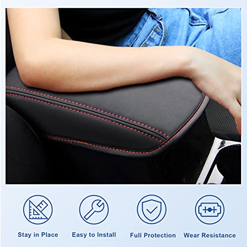 CDEFG 2024 2025 CX-5 Center Console Cover Armrest Pad Compatible with 2018-2023 2024 2025 Mazda CX5 CX-5 Console Lid Protective Cover Black Leather Scratch Resistance (Red Line) - color: Red Stitches for 2018-2025 CX-5