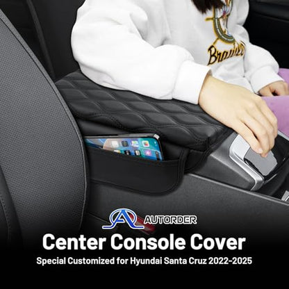 Autorder Center Console Cover for 2022-2025 2026 Hyundai Santa Cruz Accessories Armrest Cushion Cover Nappa Leather Middle Console Covers Anti-scratch Cushion Pad with Pockets Storage Bag - size: Hyundai Santa Cruz 2022-2026