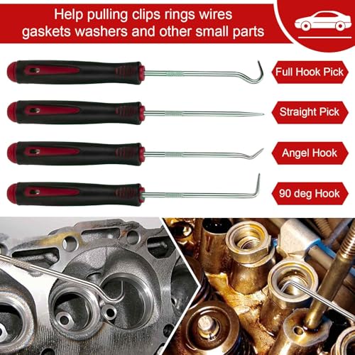 BFXM 9PCS Auto Trim Removal Tool kit, Clip Pry Tools Kit No Scratch, Car Door Panel Fasteners Remover, Automotive Mini Precision Hooks for Auto Oil Seal O-Ring Seal Gasket (Red) - color: Red * 9PCS