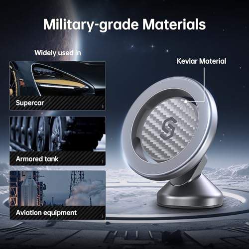 SYNCWIRE for MagSafe Car Mount - Kevlar Material Magnetic Phone Holder for Car Dash,360° Rotation Strong Magnets Car Phone Holder Compatible iPhone 17 Pro Max Air 16 15 14 13, MagSafe Car Accessories - style: Kevlar