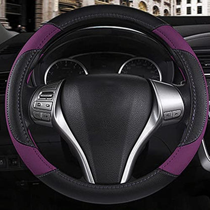Leather Car Steering Wheel Cover, Non-Slip Car Wheel Cover Protector Breathable Microfiber Leather Universal Fit for Most Cars (Purple-2) - color: Purple-2