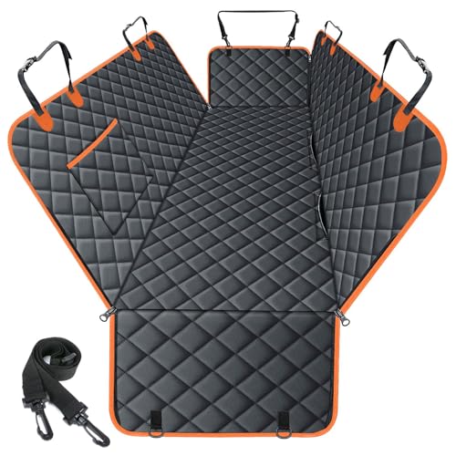 NECKORY Waterproof Dog Car Seat Cover for Back Seat - Durable, Scratch Proof Pet Hammock with Nonslip Design & Storage Pockets, Fits Cars, SUVs, Trucks- S, Black/Orange - color: Black,Orange, size: Small,Standard