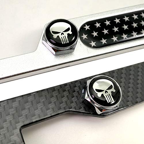 Aootf License Plate Screw Bolt Caps- Logo Billet Metal Car License Plate Bolts Frame Screw Cover with Black Skull Sticker, License Plate Frame Security Fastener Kit with Anti-Rattle Foam Pads - color: Skull Screws