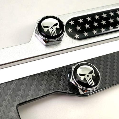 Aootf License Plate Screw Bolt Caps- Logo Billet Metal Car License Plate Bolts Frame Screw Cover with Black Skull Sticker, License Plate Frame Security Fastener Kit with Anti-Rattle Foam Pads - color: Skull Screws