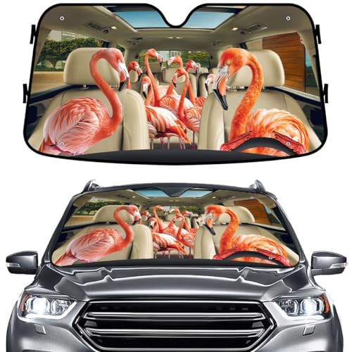 GENANY Cute Flamingo Windshield Sun Shade for Car SUV Truck (64x32 Inches), Sun Shade Windshield, Shades for Front Windows, Protector Blocks UV, Spring Auto Gifts, Spring Car Decor - color: 01. Flamingo Group, size: Size M