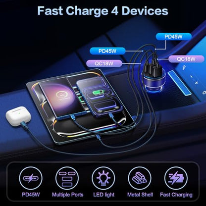 USB C Car Charger, Multi Port 90W Super Fast Charging Cigarette Lighter Adapter, 4-in-1 Dual USB-C & USB-A Car Phone Power Adapter for iPhone 17/16/15/Pro Max, iPad, Samsung Galaxy S25 (Black, 1-Pack) - size: 1-Pack