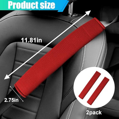 2PCS Long Car Seat Belt Cover Pads, Soft Mesh Seatbelt Shoulder Strap Protector Pad for Comfort Driving, Breathable Car Seat Belt Pad Harness Cushion Protect Your Neck and Shoulder (Red) - color: Red