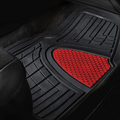 FH Group Premium Liners Tall Channel Trimmable All Weather Rubber Full Set Car Floor Mats (Red) w. Trimmable All-Season Cargo Liner (Black) - Universal Fit for Cars Trucks and SUVs - color: Red, style: With Cargo Mats