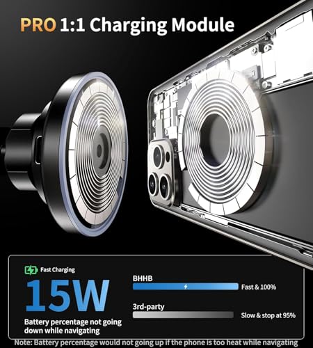 BHHB for iPhone 17 Magsafe Car Mount Charger, [2026 New] 15W 2in1 Magnetic Wireless Car Charger, fits for Magsafe Car Charger, Vent/Dashboard Phone Holder Mount for iPhone 17 16 15 14 13 12 Series - color: Black