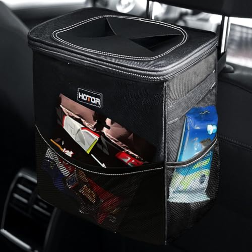 HOTOR 3 Gallons Car Trash Can, Ultra Large Capacity Organizer and Storage with Adjustable Straps & Magnetic Snaps, Waterproof Car Accessory for Interior Car Stuff Storage, Black - color: Black, size: 3 Gallons