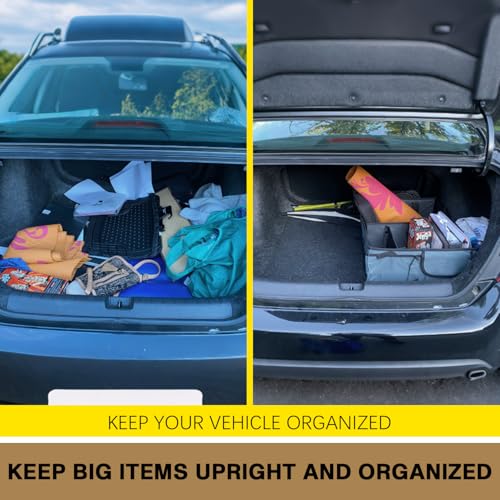 Collapsible Car Trunk Organizer - Multi-Compartment Storage for SUV/Truck/Sedan - Adjustable Straps Secure Belongings - Waterproof & Durable Interior (Grey)