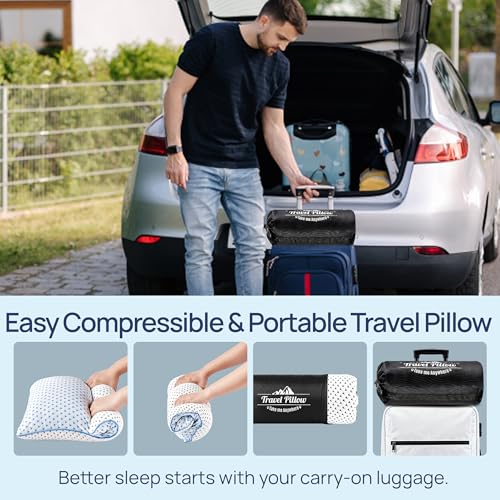 Cooling Shredded Memory Foam Travel & Camping Pillow Large, Adjustable College Dorm Pillow for Home-Like Comfort,Compressible Portable & Medium Firm Neck Support, Ideal Sleeping, Car, Airplane - size: L - 23 x 16 Inch