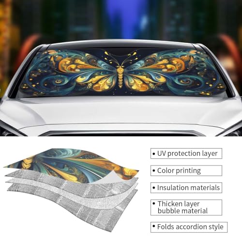 Beautiful Butterfly Car Sun Shade Windshield Sunshade Foldable Front Window Shield Cover for Truck SUV - color: Blue13