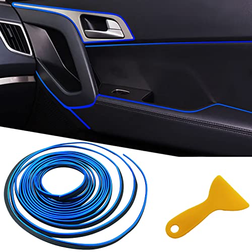 Car Interior Trim Strips,Universal 16.4 ft Car Electroplating Decoration Styling Door Dashboard, Flexible Interior Trim Accessories with Installing Tool(Blue) - color: Blue, size: 16.4FT