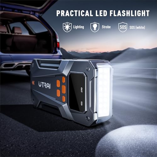 UTRAI 5000A 150PSI Jump Starter with Air Compressor, 12V Portable Jump Box (All Gas/10L Diesel), Jump Pack with LED Light, Car Jumper with Jumper Cables, Storage Case Included
