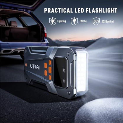 UTRAI 5000A 150PSI Jump Starter with Air Compressor, 12V Portable Jump Box (All Gas/10L Diesel), Jump Pack with LED Light, Car Jumper with Jumper Cables, Storage Case Included