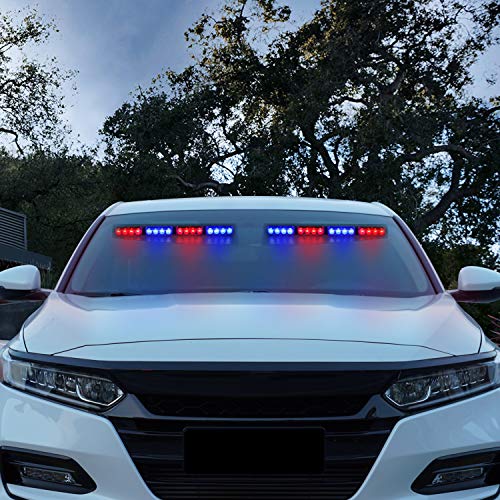 ASPL 32LED Visor Lights 26 Flash Patterns Windshield Emergency Hazard Warning Strobe Beacon Split Mount Deck Dash Lamp With Extend Bracket (Red/Blue/Red/Blue) - color: Red/Blue/Red/Blue