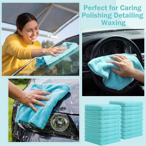 Tallew 15 Pcs Car Microfiber Towels Buffing Drying Wash Cleaning Cloths Plush Large Towels Thick Care Polishing Detailing Waxing Scratch Proof Towel, 15.75 x 15.75 Inch (Light Blue) - color: Multicolor