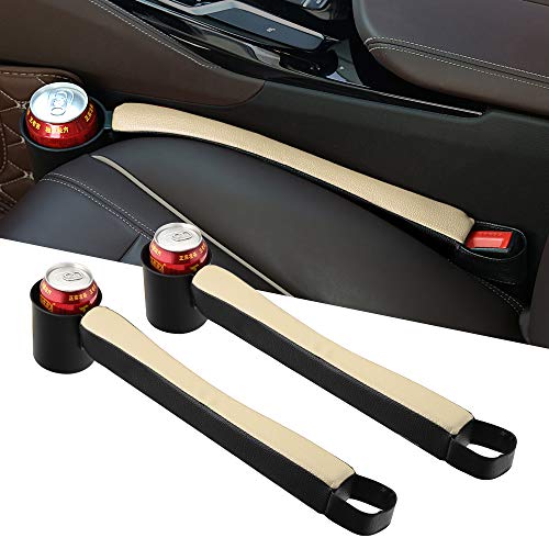 Supin 2 Prices Car Seat Gap Filler Pad PU Leather Console Side Pocket Organizer and one Cup for Cellphone Wallet Coin Key (Black+Beige) - color: Black+Beige