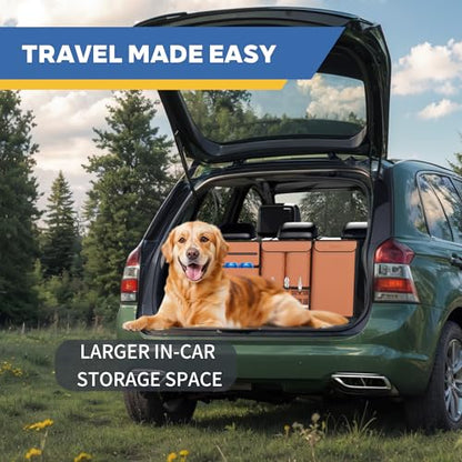 Backseat Hanging Organizer with Large Storage Bags | PU Leather, Large Capacity | Adjustable Straps, Waterproof & Collapsible | Universal Fit for SUVs, Sedans & Trucks | Brown, 37.8" x 18.1" - P810 - color: Leather-Brown