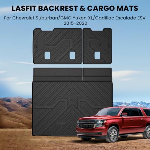 LASFIT Trunk Mat with Backrest Mat 2015-2020 for Chevrolet Chevy Suburban/GMC Yukon XL(Only Yukon XL, Not Fit Yukon)/Cadillac Escalade ESV(Only Escalade ESV, Not Fit Escalade), All Weather TPE Mat - size: Cargo for Suburban/Yukon XL/Escalade ESV 2015-2020