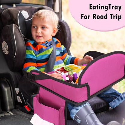 Kids Travel Tray for Airplane - Toddler Car Seat Table Tray, Road Trip Essentials for Boys & Girls, Carseat Lap Desk for Kids Road Trip Activities (Pink) - color: Pink