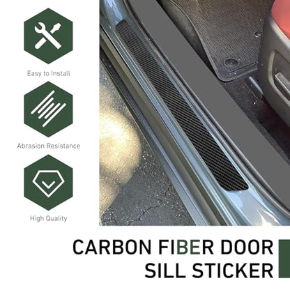 Car Door Sill Protector, Carbon Fiber Scratch-resistant & Anti-slip Door Sill Protector Strips, Stylish Sporty Vehicle Decal Accessories, for Most Vehicles, Sedans, SUVs (Black)