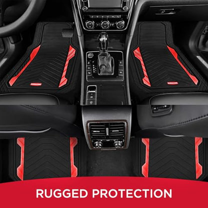 Rubbermaid Car Floor Mat, Heavy Duty All-Weather Car Mats Full Set with Dual-Tone Red Aluminum Inserts – Universal Fit, Anti-Slip Backing, Trim-to-Fit for Most SUV, Sedan, Van - color: Red