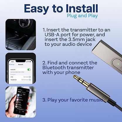 MMOBIEL Bluetooth AUX Adapter USB – 3.5mm AUX BT Car Adapter - USB Bluetooth to 3.5mm Jack with Microphone Wireless Receiver for Music and Handsfree Calling