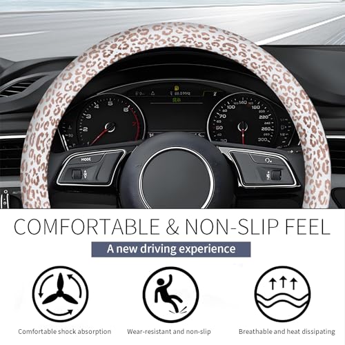Steering Wheel Covers for Car, Truck, and SUV, Cute Non-Slip Breathable Elastic Steering Wheel, Car Accessories, Universal 15 Inch Leather Cover for Men Women Snow Leopard Pattern - color: Snow Leopard Pattern